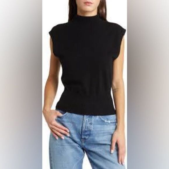 Reformation Arco Sleeveless Cashmere Sweater BLACK Mock turtleneck NWT in pkg - Picture 1 of 6